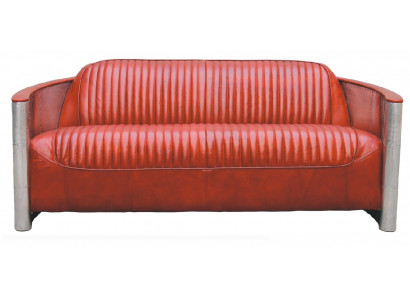 Echthelleder Design Vintage Designsofa dräifach Aluminium Sofa 3-Sëtzer Bordaux