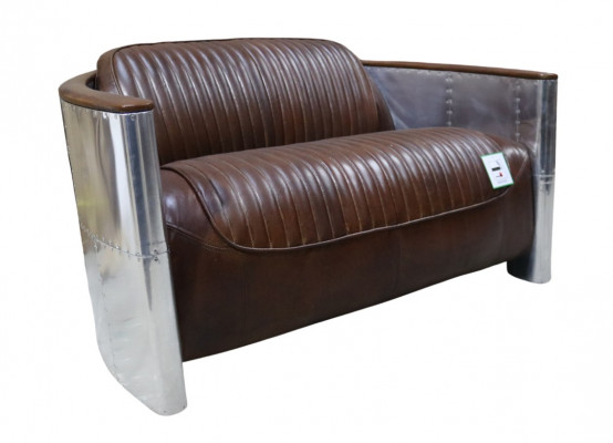 Echt Lieder Aluminium Sofa 2-Sëtzer Vintage Lieder Miwwelen Lieder Sofa Clubsofa Canapé