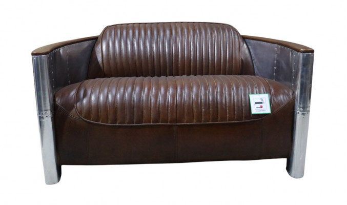 Echt Lieder Aluminium Sofa 2-Sëtzer Vintage Lieder Miwwelen Lieder Sofa Clubsofa Canapé