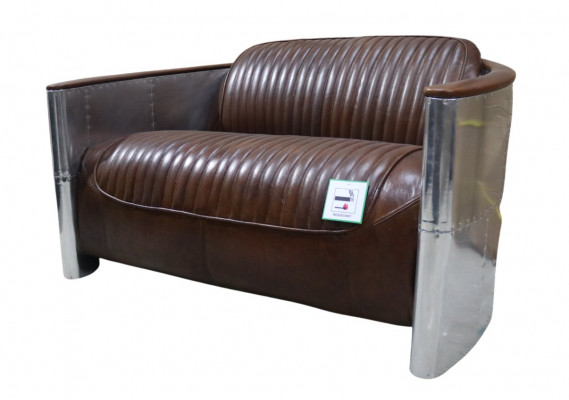 Echt Lieder Aluminium Sofa 2-Sëtzer Vintage Lieder Miwwelen Lieder Sofa Clubsofa Canapé