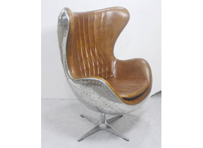 Vintage Fauteuil Aluminium Echtleder Wippfunktioun Eierstull egg Braun