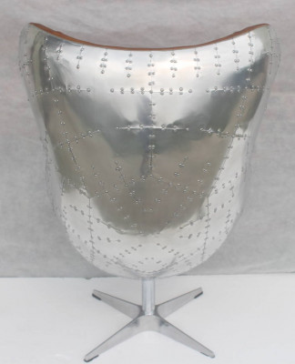 Vintage Fauteuil Aluminium Echtleder Wippfunktioun Eierstull egg Braun