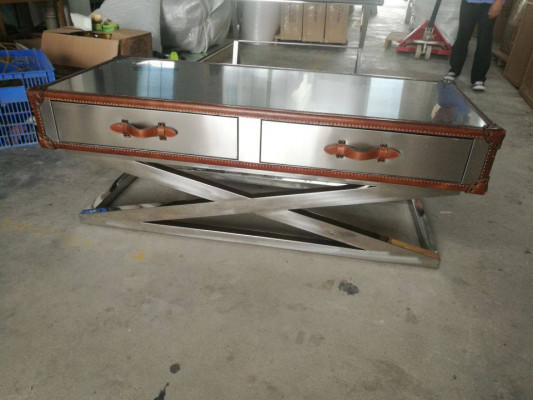 Vintage Couchtisch Wohnzimmertisch Dëscher Aluminium Dësch Kaffisdësch Fliger
