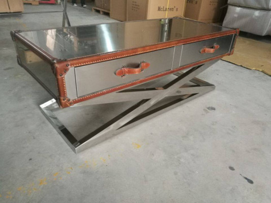 Vintage Couchtisch Wohnzimmertisch Dëscher Aluminium Dësch Kaffisdësch Fliger