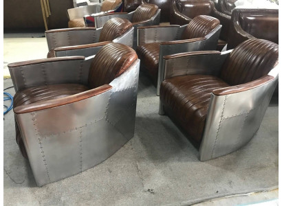 Sëtz Echtlieder Canapé Sofa Fliger Club Lounge Retro Aviator Vintage Aluminium