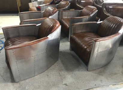 Sëtz Echtlieder Canapé Sofa Fliger Club Lounge Retro Aviator Vintage Aluminium