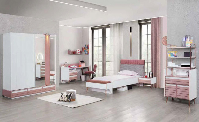 Jugendzëmmer Kannerzëmmer komplett Set Jugendbett Schreifdësch Schaf Miwwel