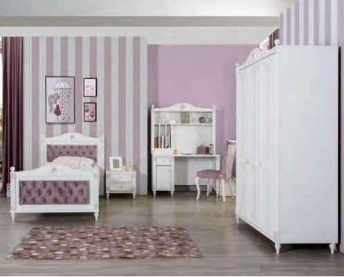Jugendzëmmer Bett Nuetsdësch Kleederschaf Schreifdësch Schlofzëmmer 4-Stéck Set