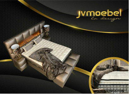 Bett 2x Nuetsdësch 3 tlg. Schlofkummer Set Design Modern Luxus Bettergestell