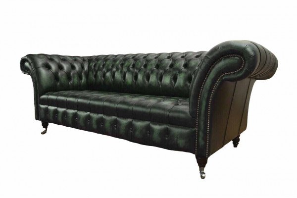 Chesterfield Couch Sofa Polster 3 Sëtzer Lieder Couchen Sëtz Gréng Nei
