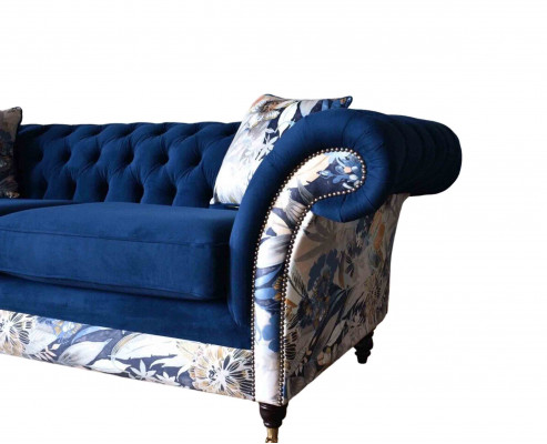 Chesterfield Royal Bloe Samt Couch, Polster Sëtz, Lounge Canapéë, Canapéën