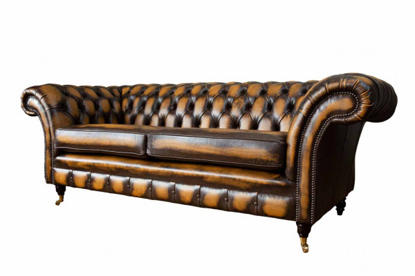 Brong Sofa 3-Sëtz Canapé Design Chesterfield Polster Sëtz Lieder Nei