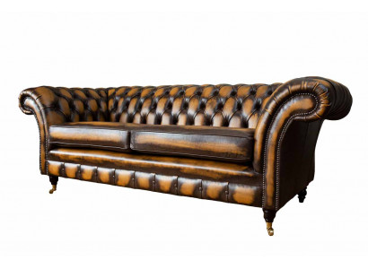 Brong Sofa 3-Sëtz Canapé Design Chesterfield Polster Sëtz Lieder Nei
