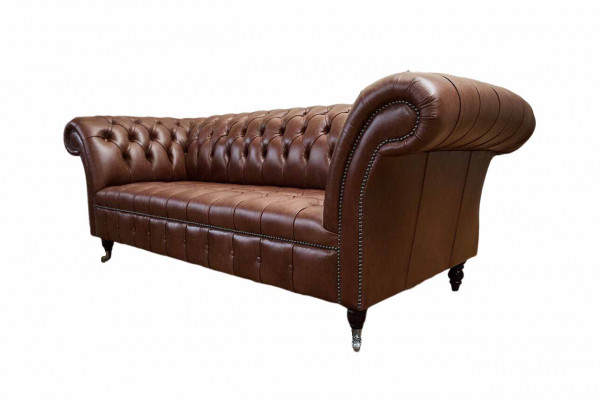 Chesterfield Sofa Dräisëtzer Vintage Canapéë grouss XXL Brong Textillieder