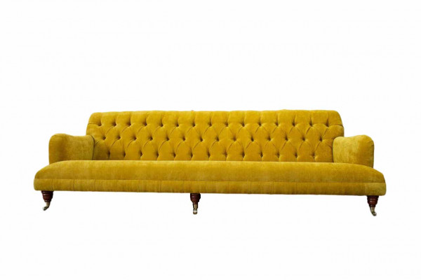 Design Chesterfield Chesterfield Textil Giel 5-Sëtz Canapé Gestofféiert Nei