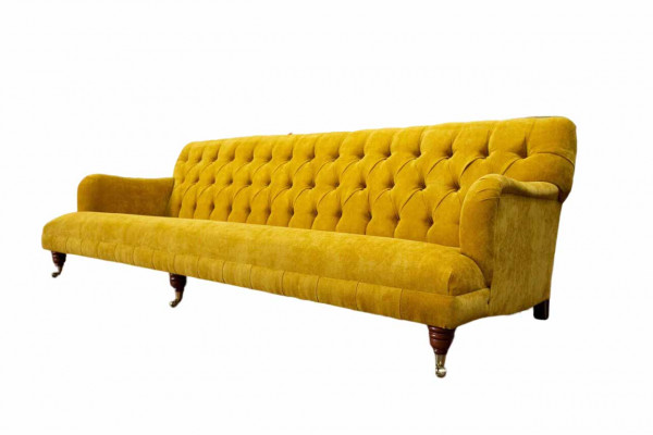 Design Chesterfield Chesterfield Textil Giel 5-Sëtz Canapé Gestofféiert Nei