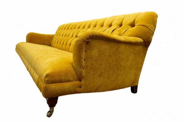 Design Chesterfield Chesterfield Textil Giel 5-Sëtz Canapé Gestofféiert Nei