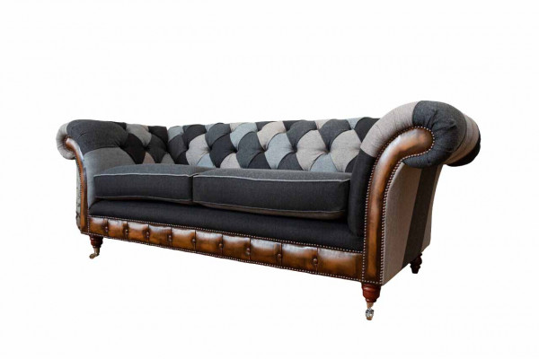 Design Polster Sofa 3 Sëtzer Couch Luxus Klassesch Textil Chesterfield