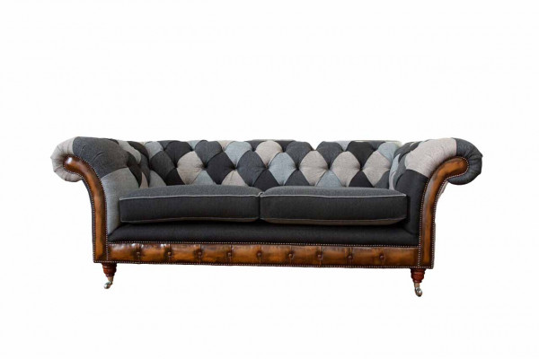Design Polster Sofa 3 Sëtzer Couch Luxus Klassesch Textil Chesterfield