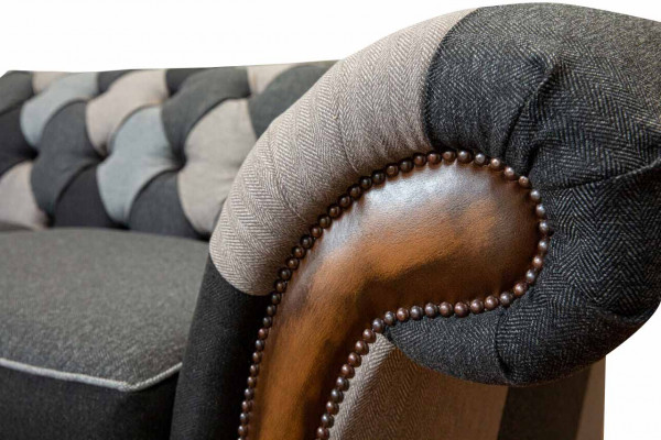 Design Polster Sofa 3 Sëtzer Couch Luxus Klassesch Textil Chesterfield