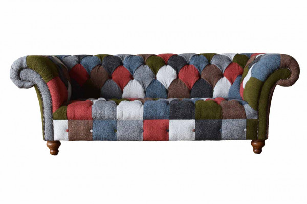 Chesterfield Couch 3-Sëtzer Polster Sëtz Textil Stoff Méifaarweg Sofa