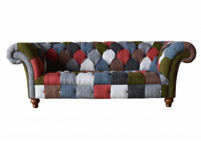 Chesterfield Couch 3-Sëtzer Polster Sëtz Textil Stoff Méifaarweg Sofa