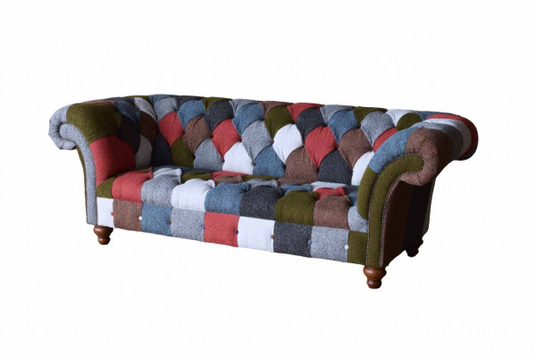 Chesterfield Couch 3-Sëtzer Polster Sëtz Textil Stoff Méifaarweg Sofa