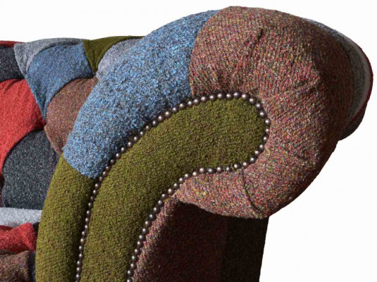 Chesterfield Couch 3-Sëtzer Polster Sëtz Textil Stoff Méifaarweg Sofa
