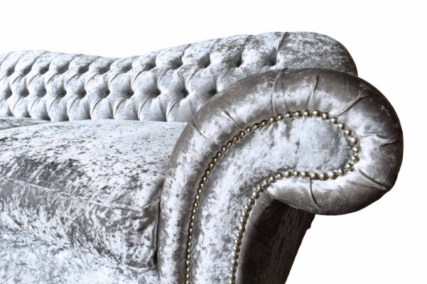 Chesterfield Canapé Téin Samt Stoff Sofa Miwwelen Design 3 Sëtzer Lila