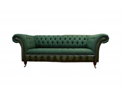 Chesterfield Sofa 3-Sëtzer Canapé Polsterstoff Lieder Couchen Textil Nei