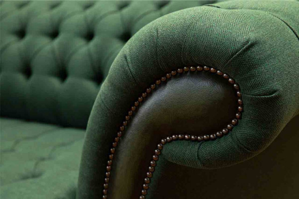 Chesterfield Sofa 3-Sëtzer Canapé Polsterstoff Lieder Couchen Textil Nei