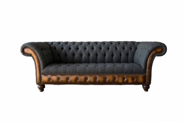 Design Schwaarz Sofa 3 Sëtzer Chesterfield Stoff Canapé Sofa Polster Nei