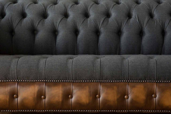 Design Schwaarz Sofa 3 Sëtzer Chesterfield Stoff Canapé Sofa Polster Nei