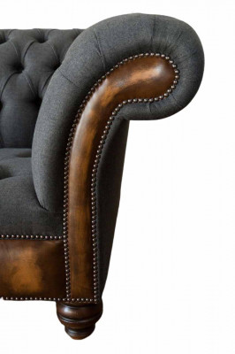 Design Schwaarz Sofa 3 Sëtzer Chesterfield Stoff Canapé Sofa Polster Nei