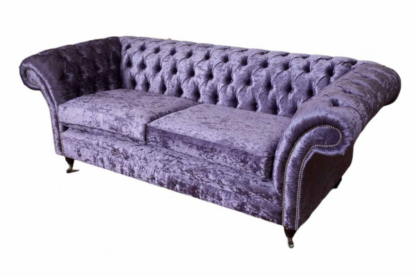 Chesterfield Dräisëtzer Sofa 3 Sëtzer Wunnzëmmer Sofa Lila Stoff Couch