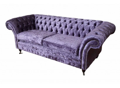 Chesterfield Dräisëtzer Sofa 3 Sëtzer Wunnzëmmer Sofa Lila Stoff Couch