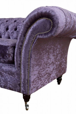 Chesterfield Dräisëtzer Sofa 3 Sëtzer Wunnzëmmer Sofa Lila Stoff Couch