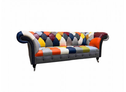 Chesterfield 3 Sëtzer Stoff Design Couch Polster Textil Modern Sofa Nei