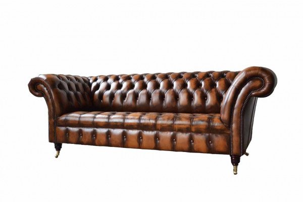 Chesterfield 3 Sëtzer Sofa Lieder Sofa Couch Polstersëtz Braun Sofaen Nei