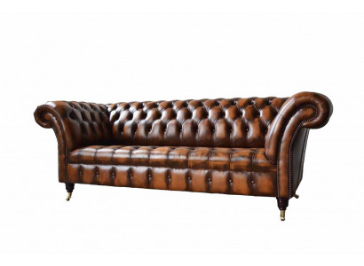Chesterfield 3 Sëtzer Sofa Lieder Sofa Couch Polstersëtz Braun Sofaen Nei