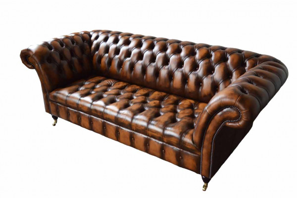 Chesterfield 3 Sëtzer Sofa Lieder Sofa Couch Polstersëtz Braun Sofaen Nei