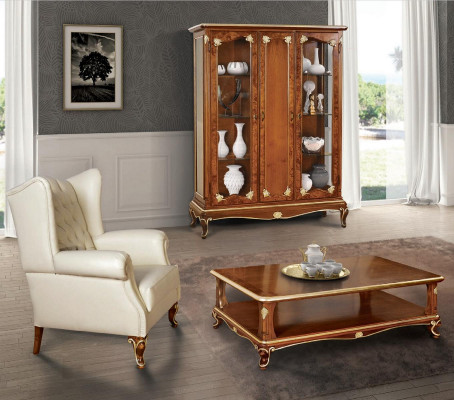 Klassesch Vitrin Miwwel Wunnzëmmer Set Schaf mat Dësch Vitrin Italien