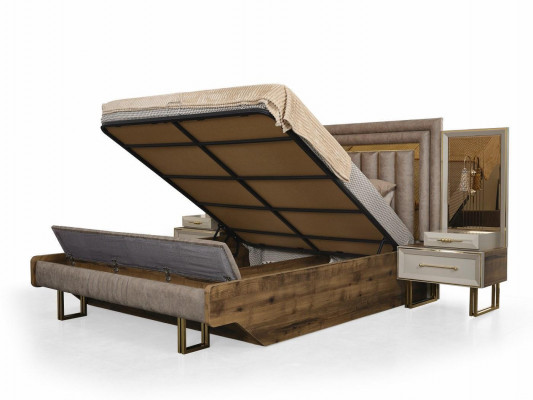 Komplett Schlofzëmmermiwwelen Duebelbett Bett Nuetsdëscher Beige 3 Deeler.