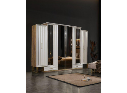 Luxus Kleederschaf aus Holz mat Spigel a Beige.