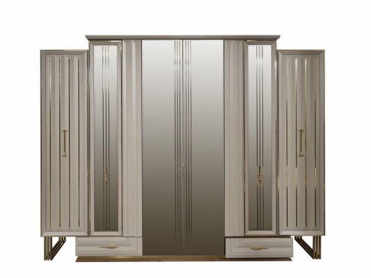 Luxus Kleederschaf aus Holz mat Spigel a Beige.