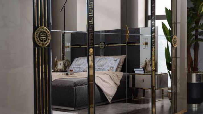 Luxus-Schlofzëmmermiwwelen Duebelbett Nuetsdëscher Gro 4-stéck Schaf Bett