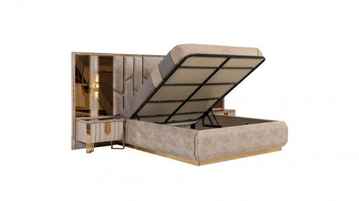 Kammer Set Schlofzëmmer Duebelbett Bett Nuetsdëscher Beige 4 Deeler Schaf