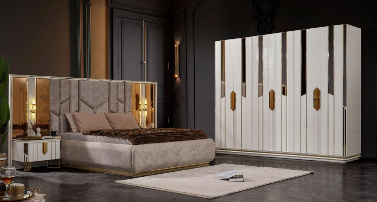 Komplett Schlofzëmmer Duebelbetter Bett Schaf Schiefcher wäiss 4er-Set