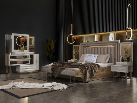 Schlofkummermiwwelen Duebelbett Bett Nuetsdëscher Konsol Béisch 4 Stéck Luxus
