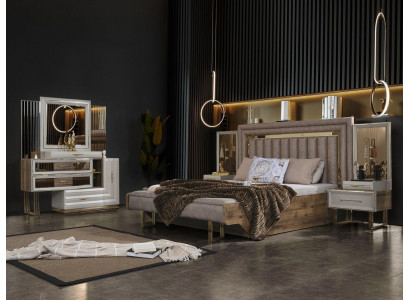 Schlofkummermiwwelen Duebelbett Bett Nuetsdëscher Konsol Béisch 4 Stéck Luxus